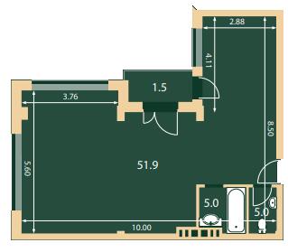 Свободная планировка 63.2 м² в КД Hidden от 143 550 грн/м², Киев