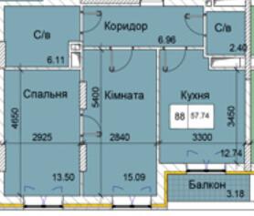 2-кімнатна 57.74 м² в ЖК Love від 15 350 грн/м², Одеса