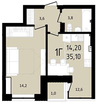1-кімнатна 35.1 м² в ЖК Тріумф Софіївський від 24 000 грн/м², с. Щасливе