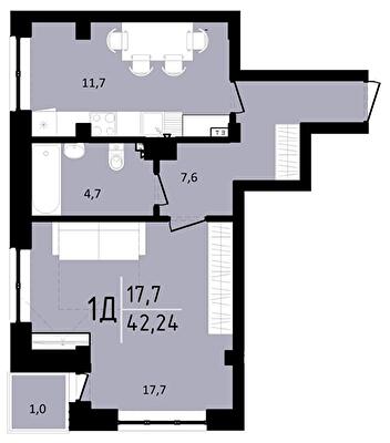 1-кімнатна 42.24 м² в ЖК Тріумф Софіївський від 24 000 грн/м², с. Щасливе