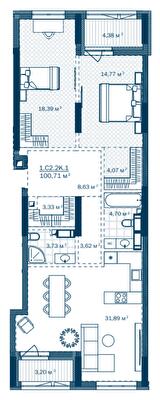 2-комнатная 100.71 м² в ЖК Rusaniv Residence от 37 951 грн/м², Киев