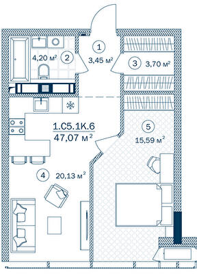 1-комнатная 47.07 м² в ЖК Rusaniv Residence от 39 150 грн/м², Киев