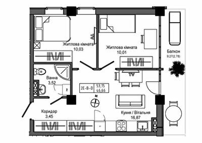 2-кімнатна 53.15 м² в ЖМ ARTVILLE від 23 200 грн/м², смт Авангард