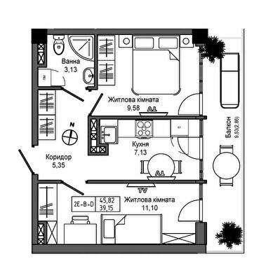 2-кімнатна 45.82 м² в ЖМ ARTVILLE від 23 200 грн/м², смт Авангард