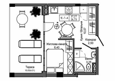 1-кімнатна 37.27 м² в ЖМ ARTVILLE від 23 500 грн/м², смт Авангард