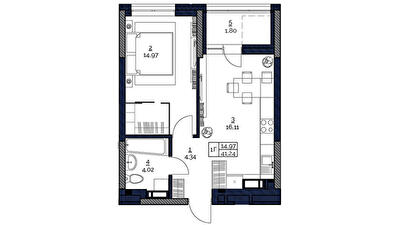 1-кімнатна 41.43 м² в ЖК POLARIS Home&Plaza від 42 809 грн/м², Київ
