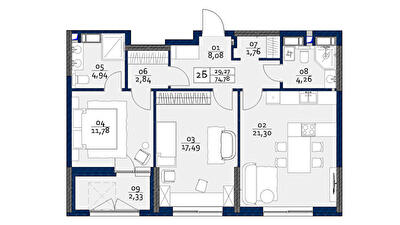 2-кімнатна 74.78 м² в ЖК POLARIS Home&Plaza від 34 523 грн/м², Київ