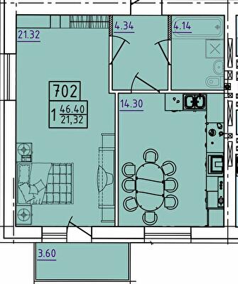 1-кімнатна 46.4 м² в ЖК Парк Морський від 17 200 грн/м², м. Южне