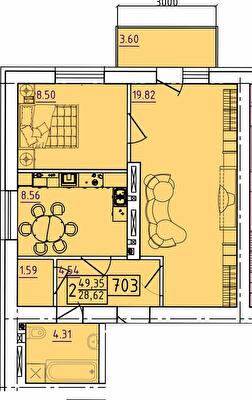 2-кімнатна 49.35 м² в ЖК Парк Морський від 17 200 грн/м², м. Южне