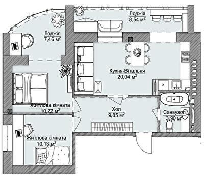 2-комнатная 70.14 м² в ЖК Теплый дом Plus от 18 650 грн/м², с. Крыжановка
