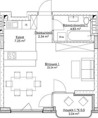 1-кімнатна 38.7 м² в ЖК O2 Residence від 32 503 грн/м², Київ