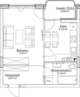 1-кімнатна 38.97 м² в ЖК O2 Residence від 32 503 грн/м², Київ