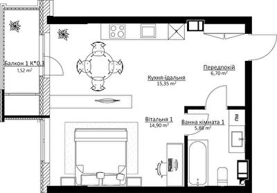 1-кімнатна 44.35 м² в ЖК BOSTON Creative House від 39 967 грн/м², Київ