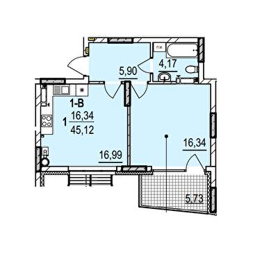 1-кімнатна 45.12 м² в ЖК Італійський квартал 2 від 31 680 грн/м², Київ