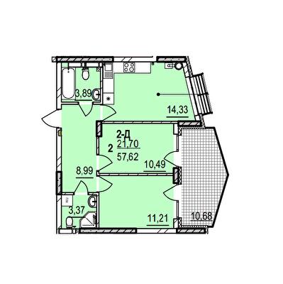 2-кімнатна 57.62 м² в ЖК Італійський квартал 2 від 35 000 грн/м², Київ