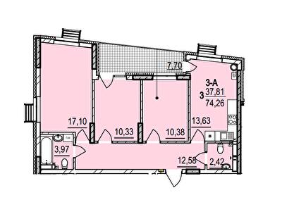 3-кімнатна 74.26 м² в ЖК Італійський квартал 2 від 32 640 грн/м², Київ