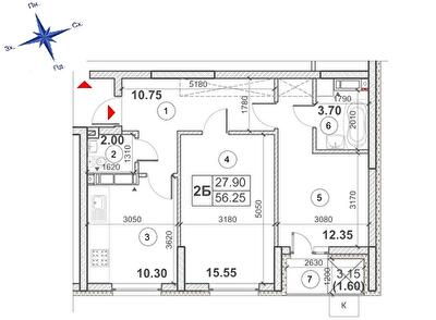 2-кімнатна 56.25 м² в ЖК Кирилівський Гай від 36 410 грн/м², Київ