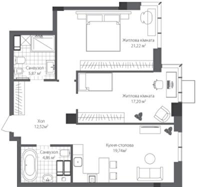 2-комнатная 81.41 м² в ЖК RiverStone от 65 500 грн/м², Киев