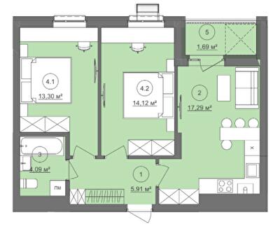 2-кімнатна 56.4 м² в ЖК Well Home від 26 800 грн/м², Львів