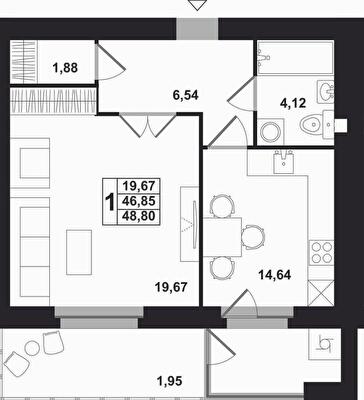 1-комнатная 48.8 м² в ЖК Західна вежа от 15 000 грн/м², Львов