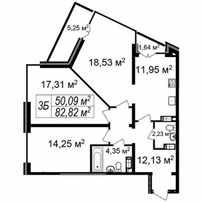3-комнатная 82.82 м² в ЖК Счастливый Platinum от 42 000 грн/м², Львов