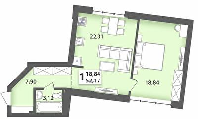 1-кімнатна 52.17 м² в ЖК М'ята Авеню від 19 800 грн/м², м. Винники