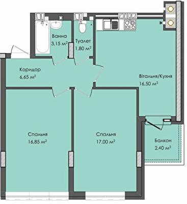 2-кімнатна 64.8 м² в ЖК Комфорт Плюс від 17 800 грн/м², м. Дубляни