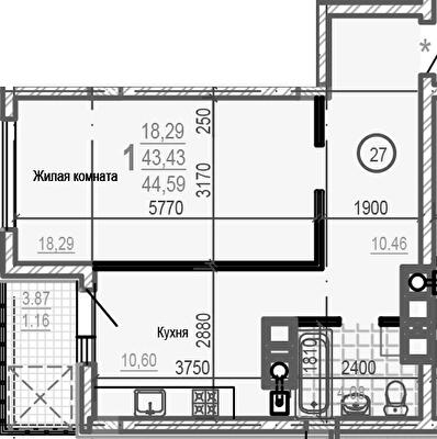 1-комнатная 44.59 м² в ЖК Брюссель от 45 000 грн/м², Харьков