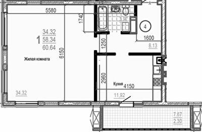 1-комнатная 60.64 м² в ЖК Брюссель от 35 000 грн/м², Харьков