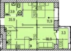 1-комнатная 42.4 м² в ЖК Promenade от 26 450 грн/м², Днепр