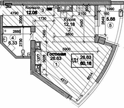1-комнатная 63.98 м² в ЖК Триумф от 23 000 грн/м², Днепр