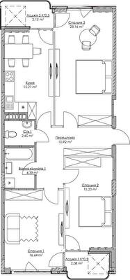 3-кімнатна 92.35 м² в ЖК O2 Residence від 29 345 грн/м², Київ