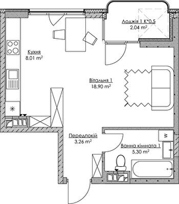 1-кімнатна 37.55 м² в ЖК O2 Residence від 27 327 грн/м², Київ