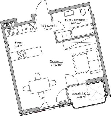 1-кімнатна 39.01 м² в ЖК O2 Residence від 27 327 грн/м², Київ