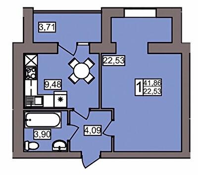 1-комнатная 41.86 м² в ЖК Северный от 11 450 грн/м², Хмельницкий