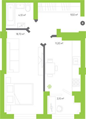 1-кімнатна 46.7 м² в ЖК Оселя Парк від 26 500 грн/м², Луцьк