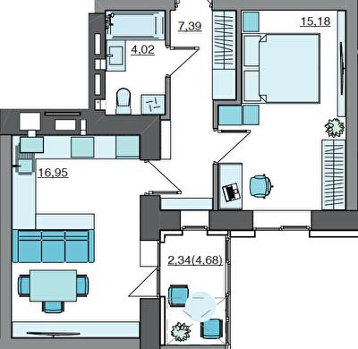 1-комнатная 45.88 м² в ЖК Супернова от 20 000 грн/м², Луцк