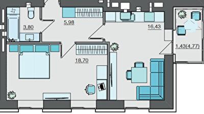 1-комнатная 46.45 м² в ЖК Супернова от 20 000 грн/м², Луцк
