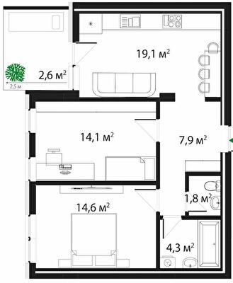 2-кімнатна 65 м² в ЖК Grand Hills від 29 200 грн/м², Ужгород