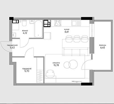 1-комнатная 39.08 м² в КД OLEGIVSKIY от 68 492 грн/м², Киев