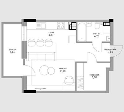 1-комнатная 40.51 м² в КД OLEGIVSKIY от 86 434 грн/м², Киев