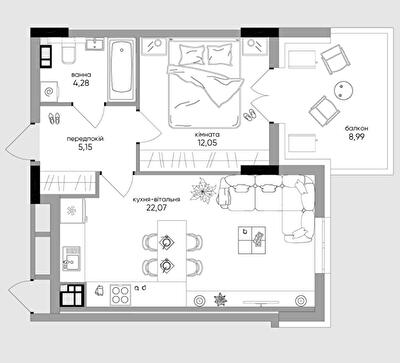 1-комнатная 47.43 м² в КД OLEGIVSKIY от 60 515 грн/м², Киев