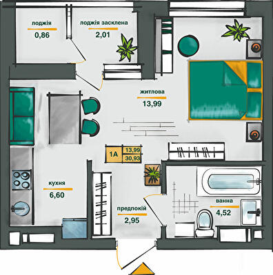 1-комнатная 30.93 м² в ЖК Сырецкие сады от 41 760 грн/м², Киев
