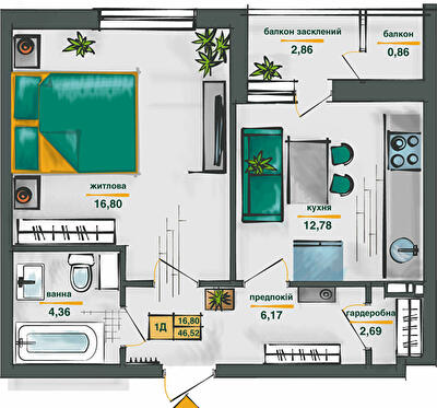 1-комнатная 47.35 м² в ЖК Сырецкие сады от 36 270 грн/м², Киев