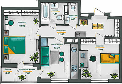 2-комнатная 67.65 м² в ЖК Сырецкие сады от 33 582 грн/м², Киев