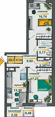 2-комнатная 67.64 м² в ЖК Сырецкие сады от 35 089 грн/м², Киев