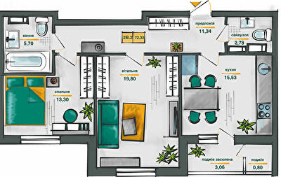 2-комнатная 73.97 м² в ЖК Сырецкие сады от 31 946 грн/м², Киев