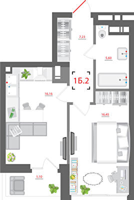 1-кімнатна 46.54 м² в ЖК CITY HUB від 56 838 грн/м², Київ