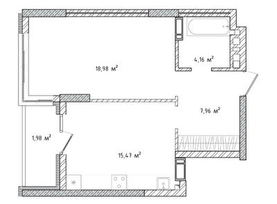 1-кімнатна 48.55 м² в ЖК Krona Park II від 25 616 грн/м², м. Бровари