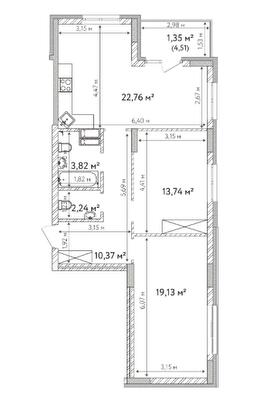 2-кімнатна 73.41 м² в ЖК Krona Park II від 24 500 грн/м², м. Бровари
